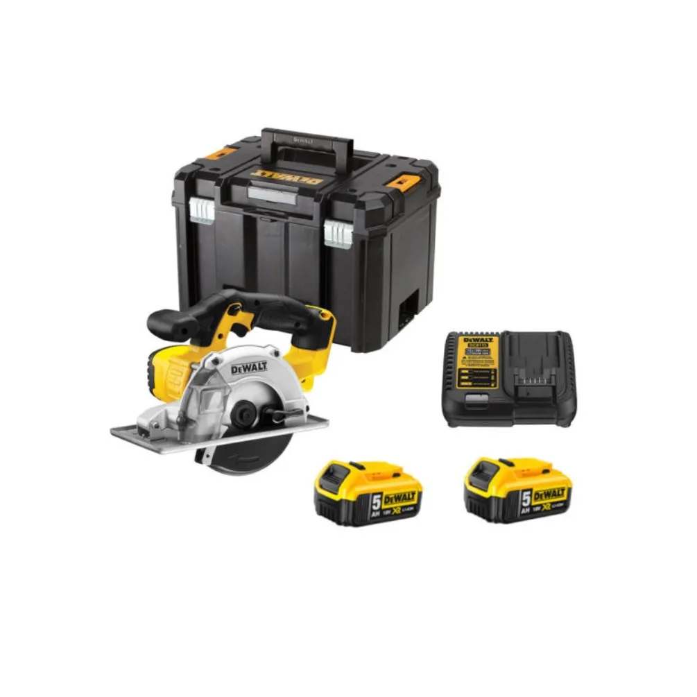 Dewalt DCS373P2 Scie Circulaire Sans Fil Métal 18V XR Li-Ion  + 2x Batterie 5,0 Ah + Chargeur + Coffret Tstak + Lame De Scie 140